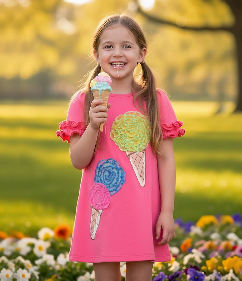 Baby Sara Little Girls Ruffle Puff Short-Sleeve Ice Cream Soutache Dress