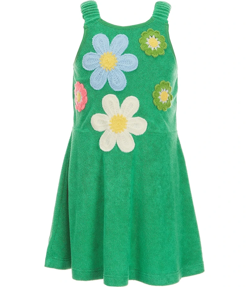 Baby Sara Little Girls Scrunch Strap Knit-Flower Appliqued Terry Dress