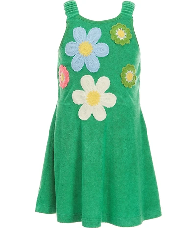 Baby Sara Little Girls Scrunch Strap Knit-Flower Appliqued Terry Dress