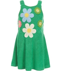 Baby Sara Little Girls Scrunch Strap Knit-Flower Appliqued Terry Dress