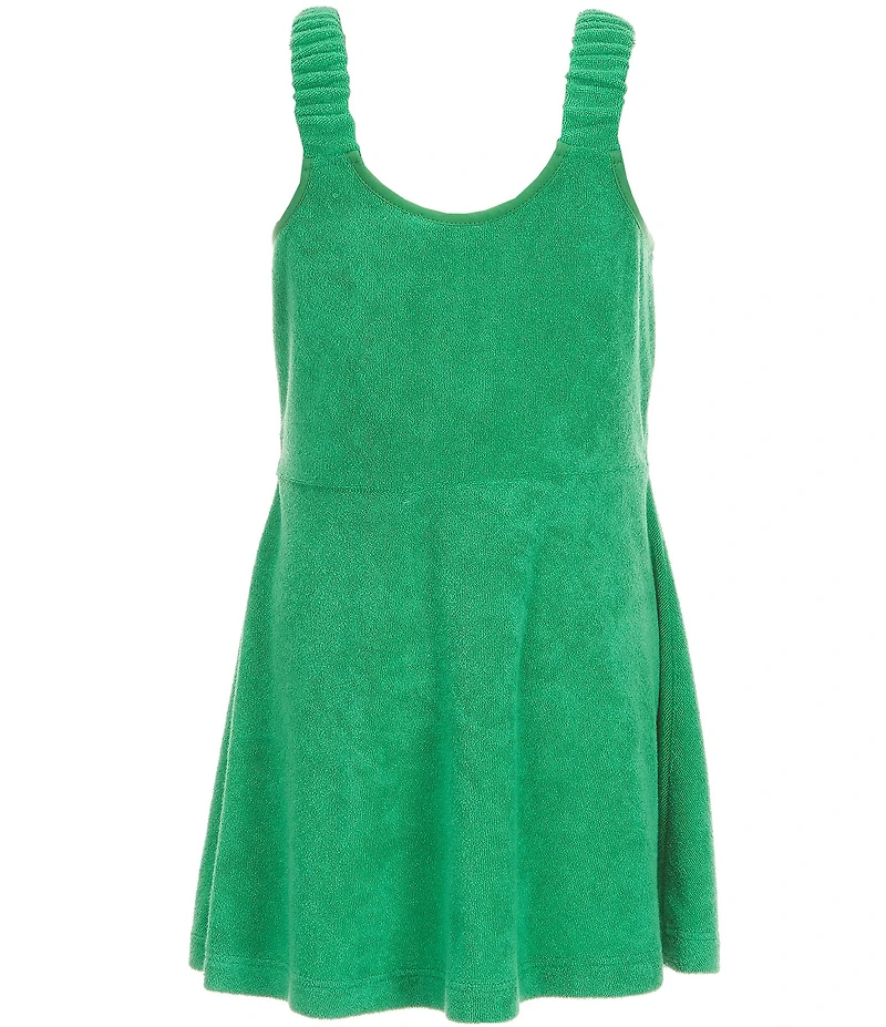 Baby Sara Little Girls Scrunch Strap Knit-Flower Appliqued Terry Dress