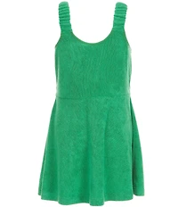 Baby Sara Little Girls Scrunch Strap Knit-Flower Appliqued Terry Dress