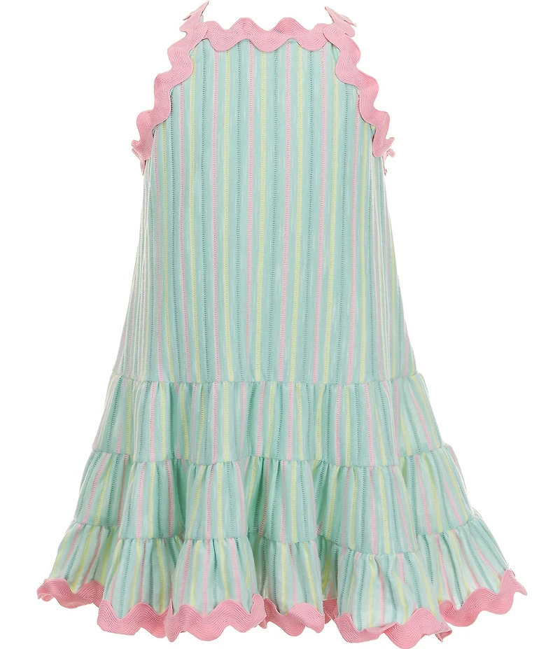 Baby Sara Little Girls Sleeveless Ric Rac Trim Fit and Flare Tiered Striped Dress