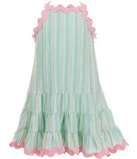 Baby Sara Little Girls Sleeveless Ric Rac Trim Fit and Flare Tiered Striped Dress
