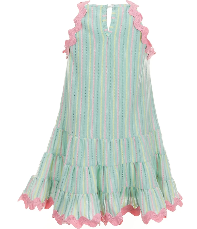 Baby Sara Little Girls Sleeveless Ric Rac Trim Fit and Flare Tiered Striped Dress