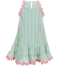 Baby Sara Little Girls Sleeveless Ric Rac Trim Fit and Flare Tiered Striped Dress