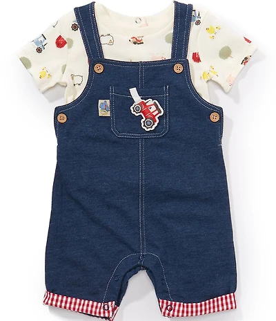 Baby Starters Baby Boys French Terry Shortall & Allover Ranch Printed T-Shirt 2-Piece Set