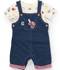 Baby Starters Baby Boys French Terry Shortall & Allover Ranch Printed T-Shirt 2-Piece Set