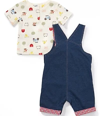Baby Starters Baby Boys French Terry Shortall & Allover Ranch Printed T-Shirt 2-Piece Set