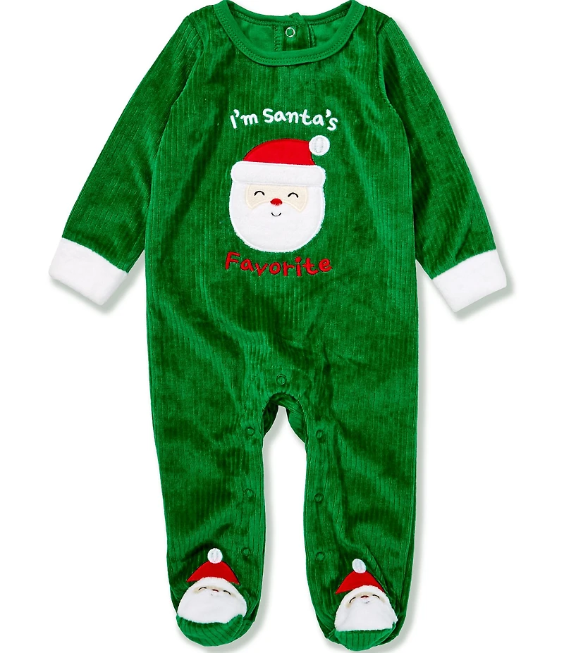 Baby Starters Baby Boys Long-Sleeve Santa-Face-Appliqued Ribbed-Velour Coverall