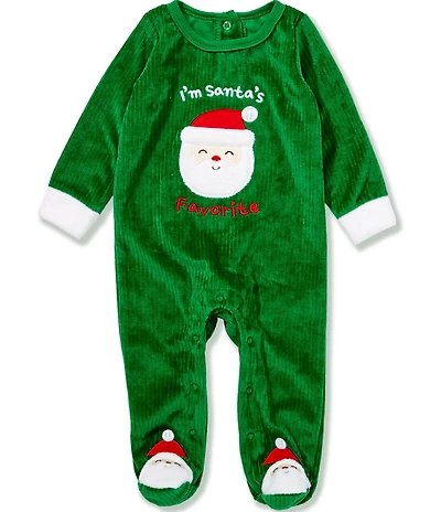 Baby Starters Baby Boys Long-Sleeve Santa-Face-Appliqued Ribbed-Velour Coverall