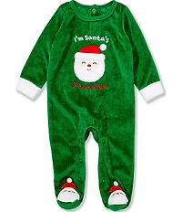 Baby Starters Baby Boys Long-Sleeve Santa-Face-Appliqued Ribbed-Velour Coverall