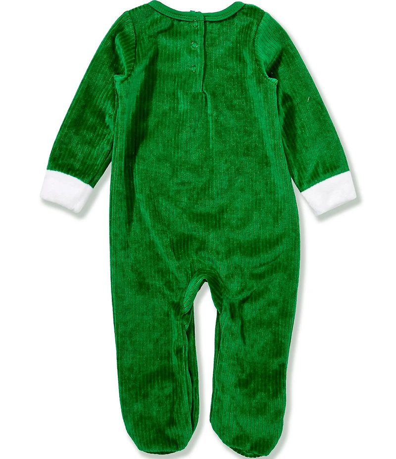 Baby Starters Baby Boys Long-Sleeve Santa-Face-Appliqued Ribbed-Velour Coverall