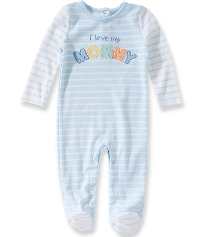 Baby Starters Baby Boys Long Sleeve Striped 'I Love Mommy' Embroidery Footed Coverall