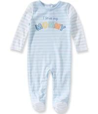 Baby Starters Baby Boys Long Sleeve Striped 'I Love Mommy' Embroidery Footed Coverall