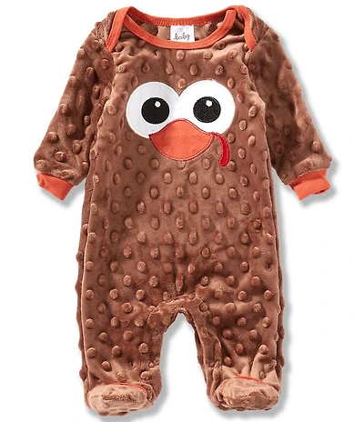 Baby Starters Baby Boys Long Sleeve Thanksgiving Turkey Face Appliqued Footed Coverall