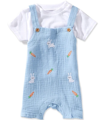 Baby Starters Baby Boys Short Sleeve Solid T-Shirt & Embroidered Bunny Carrot Jon Jon Shortall Set