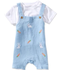 Baby Starters Baby Boys Short Sleeve Solid T-Shirt & Embroidered Bunny Carrot Jon Jon Shortall Set