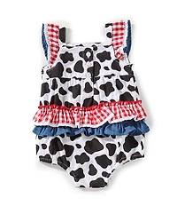 Baby Starters Baby Girls Cow Print Flutter Sleeve Bubble & Hat Set