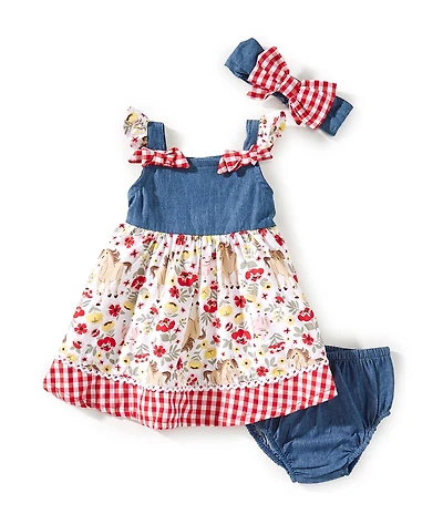 Baby Starters Baby Girls Farm Print Chambray Flutter Sleeve Dress