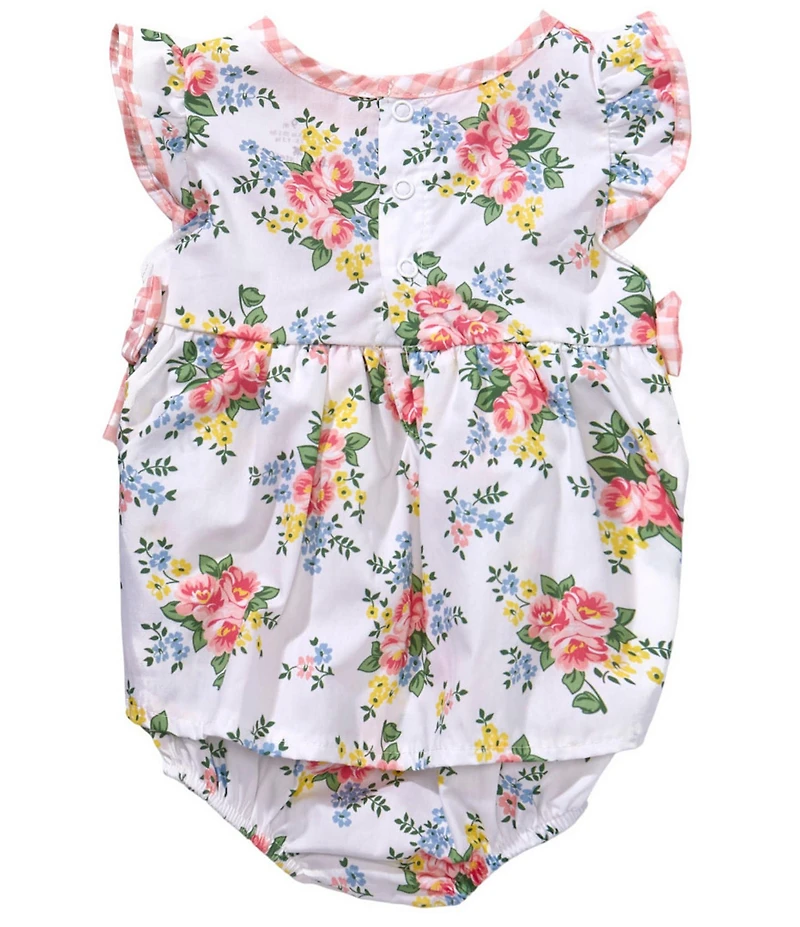 Baby Starters Baby Girls Flutter Sleeve Gingham Bow Peached Poplin Cotton Sunsuit Set