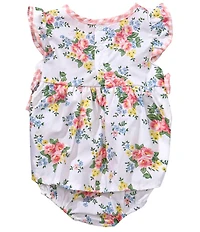 Baby Starters Baby Girls Flutter Sleeve Gingham Bow Peached Poplin Cotton Sunsuit Set