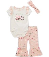 Baby Starters Baby Girls Little Hooves Big Heart Bodysuit & Matching Allover Printed Pants With Headband 3-Piece Set