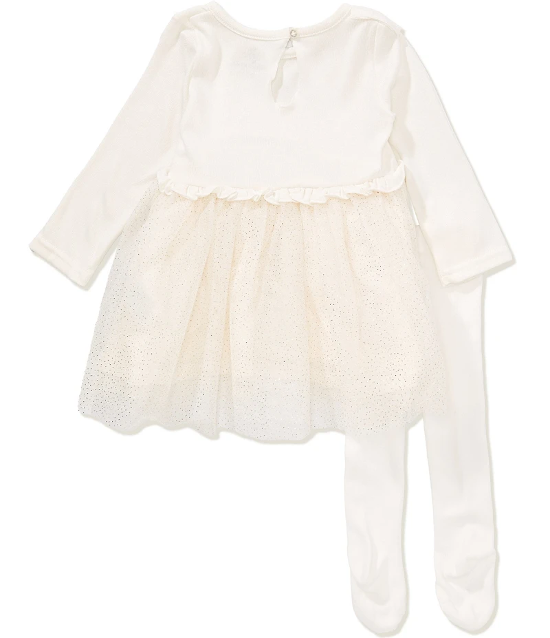 Baby Starters Baby Girls Long-Sleeve Bow-Accented Tutu-Skirted Fit-And-Flare Dress & Coordinating Tights Set