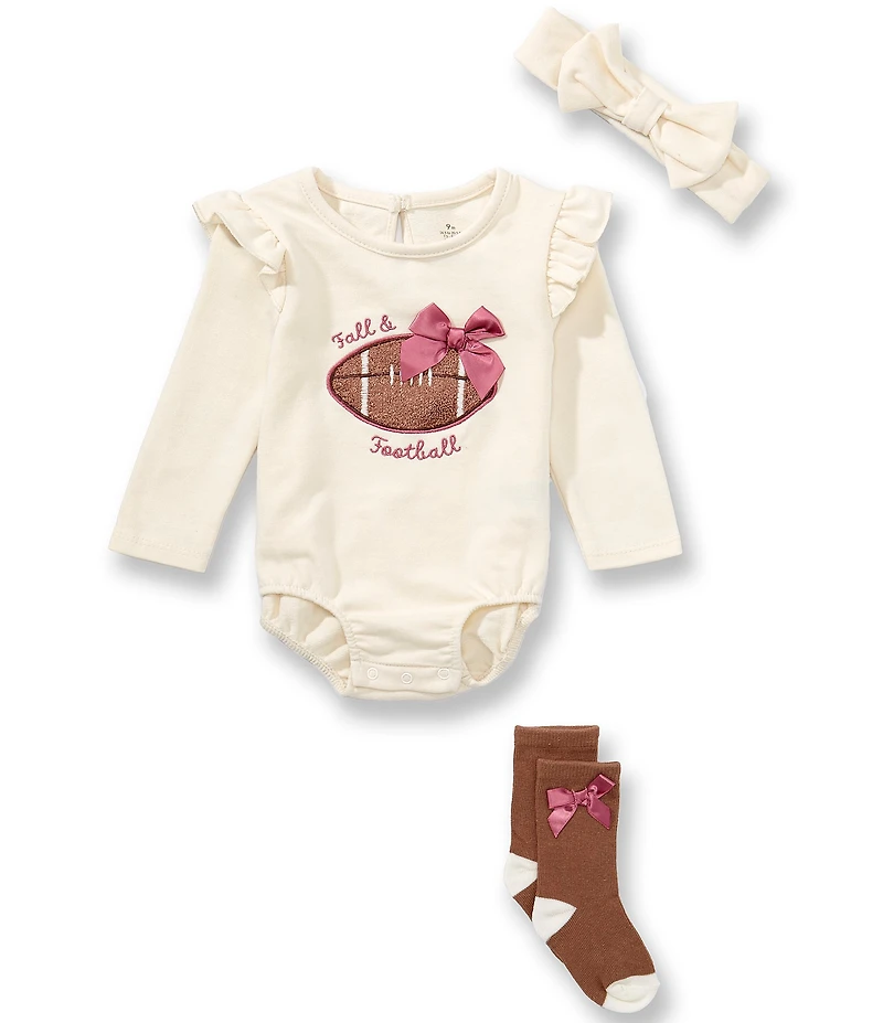 Baby Starters Baby Girls Long Sleeve Fall and Football Bodysuit 3-Piece Set