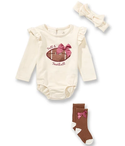 Baby Starters Baby Girls Long Sleeve Fall and Football Bodysuit 3-Piece Set