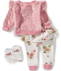Baby Starters Baby Girls Long-Sleeve Floral Burnout Polar Fleece Sweatshirt & Floral-Printed French Terry Jogger Pant Set