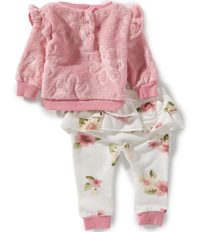 Baby Starters Baby Girls Long-Sleeve Floral Burnout Polar Fleece Sweatshirt & Floral-Printed French Terry Jogger Pant Set