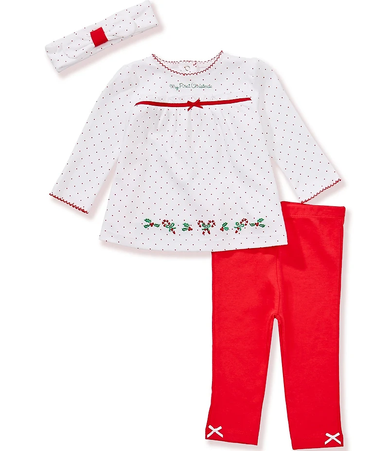 Little Me Baby Girls Long-Sleeve Pindotted/Holly Tunic Top & Solid Leggings Set