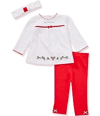 Little Me Baby Girls Long-Sleeve Pindotted/Holly Tunic Top & Solid Leggings Set