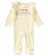 Baby Starters Baby Girls Pointelle Long Sleeve Ruffle Shoulder 'I Love My Daddy' Applique Footed Coverall