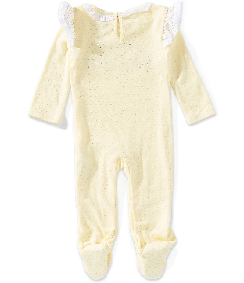 Baby Starters Baby Girls Pointelle Long Sleeve Ruffle Shoulder 'I Love My Daddy' Applique Footed Coverall