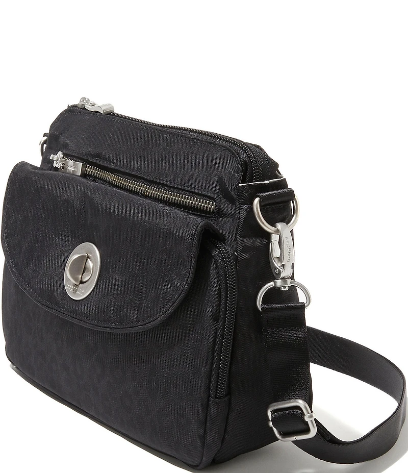 Baggallini Black Cheetah Calais Crossbody Bag