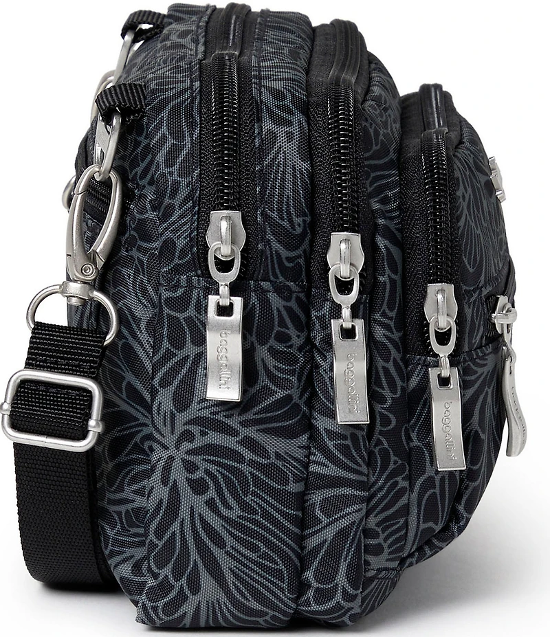 Baggallini Midnight Blossom Triple Zip Crossbody Bag