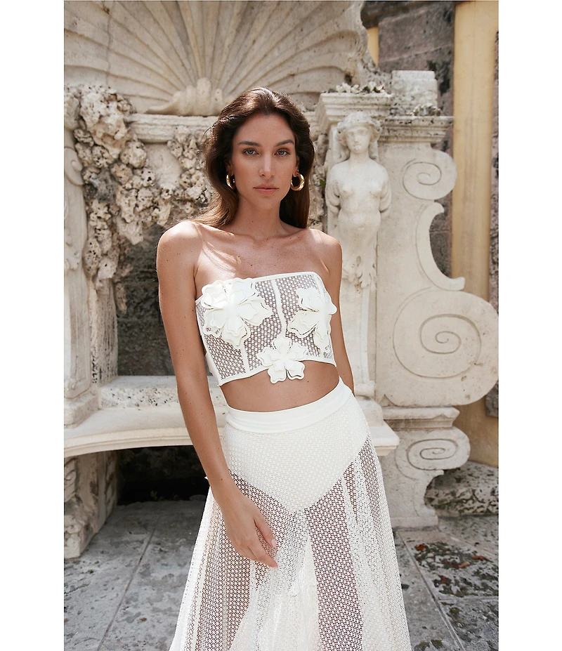 Bahia Maria El Jardin Ruffle Handkerchief Hem Mesh Swim Cover-Up Skirt
