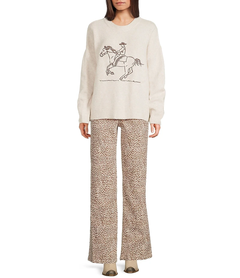 Bailey Rose Animal-Printed Wide Leg Jeans