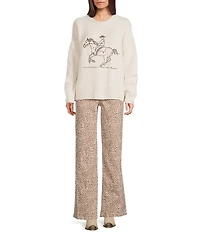 Bailey Rose Animal-Printed Wide Leg Jeans