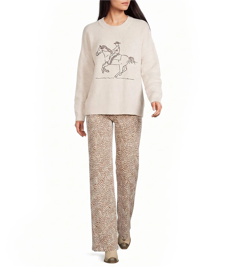 Bailey Rose Animal Print Wide Leg Jeans