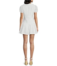 Bailey Rose Eyelet V-Neck Peter Pan Collar Short Sleeve Drop Waist Mini Dress