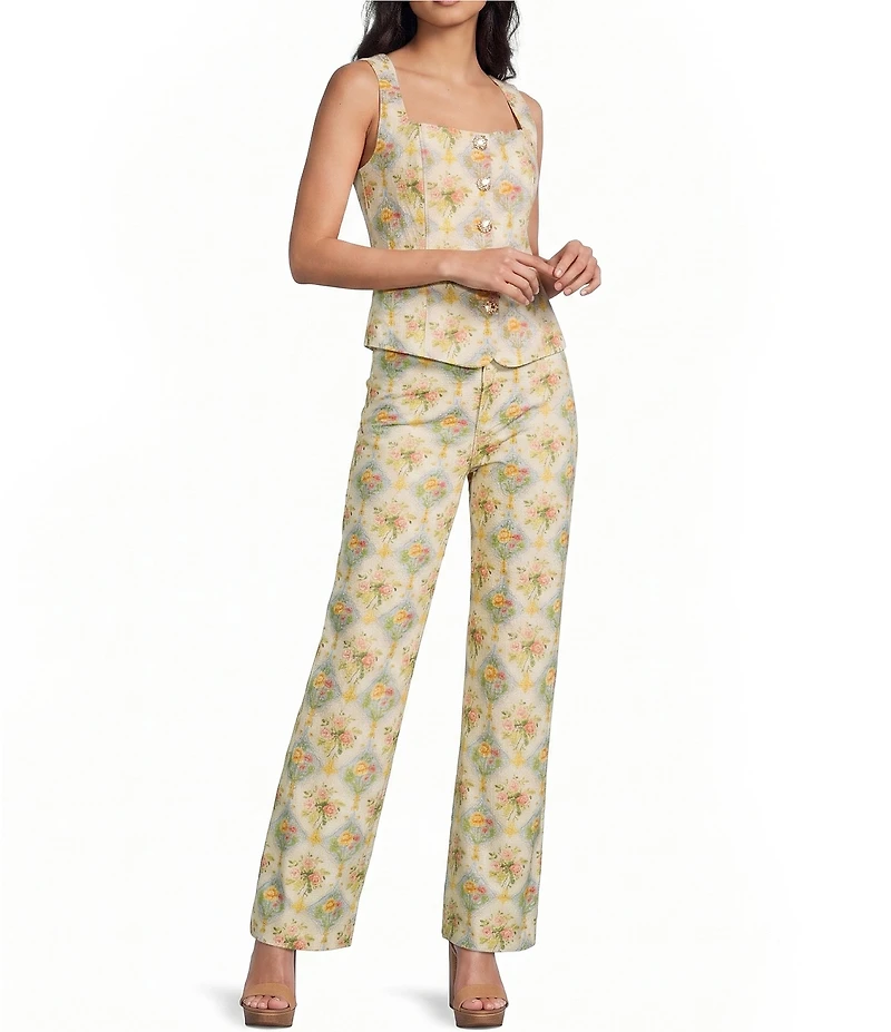 Bailey Rose Floral Print Wide Leg Jeans