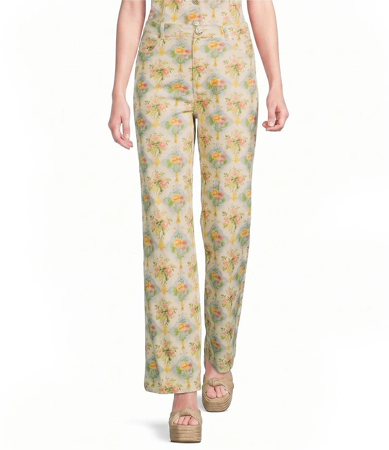 Bailey Rose Floral Print Wide Leg Jeans