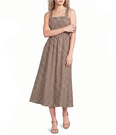 Bailey Rose Gingham Square Neck Sleeveless Smocked Bow Midi Dress