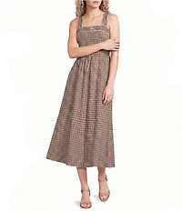 Bailey Rose Gingham Square Neck Sleeveless Smocked Bow Midi Dress