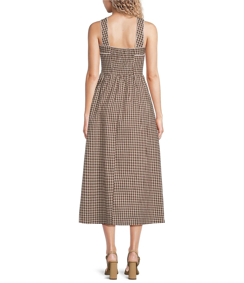 Bailey Rose Gingham Square Neck Sleeveless Smocked Bow Midi Dress