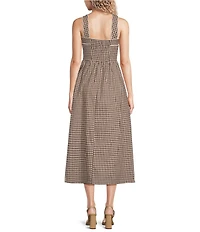 Bailey Rose Gingham Square Neck Sleeveless Smocked Bow Midi Dress