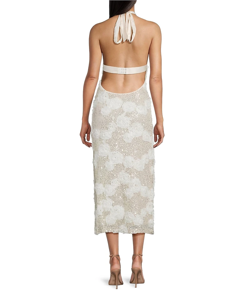 Bailey Rose Halter Rose Sequin Midi Dress